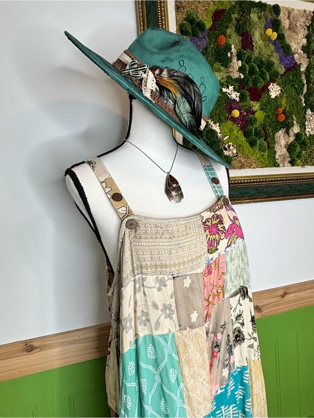 NWT Blue Sky Patchwork Multicolor Overalls - Picture 3 of 14